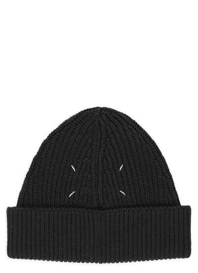 Shop Maison Margiela Ribbed Beanie Hat In Black