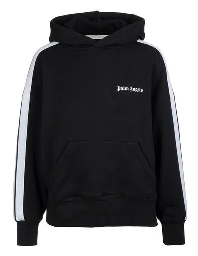 Shop Palm Angels Woman Black Hoodie With Contrast Logo And Side Bands In Nero