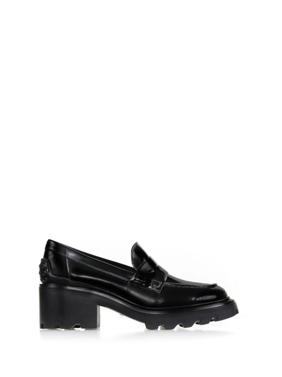 Shop Tod's Leather Loafer With Heel In Nero