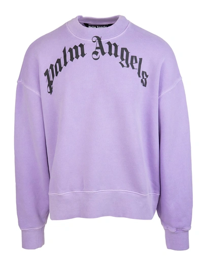 Shop Palm Angels Man Lilac Sweatshirt With Curved Logo In Lilla