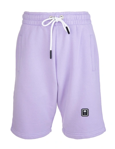 Shop Palm Angels Man Lilac Sports Shorts With Palm Graphic
