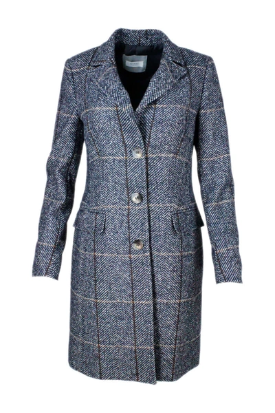 Shop Barba Napoli Single-breasted Coat In Herringbone Wool And Alpaca With Closure Buttons And Flap Pocke In Blu