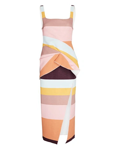 Shop Acler Harper Draped Stripe Midi Dress In Multi