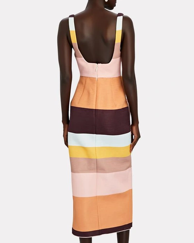 Shop Acler Harper Draped Stripe Midi Dress In Multi