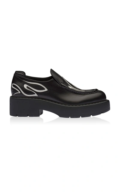 Shop Miu Miu Flame Leather Platform Loafers In Black