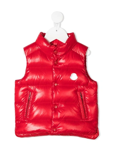 Shop Moncler Logo Plaque Puffer Gilet In Red