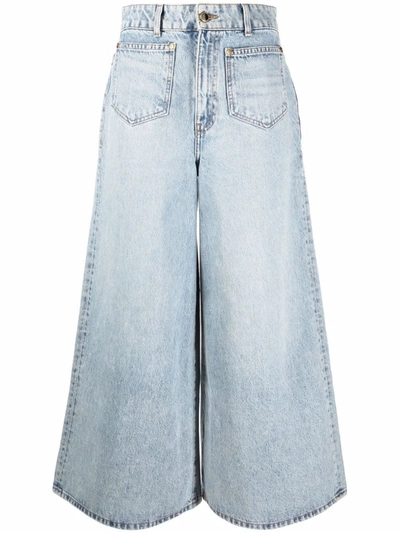 Shop Khaite High-waisted Wide-leg Jeans In Blue