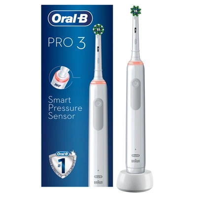 ORAL-B PRO 3 - 3000 - WHITE ELECTRIC TOOTHBRUSH DESIGNED BY BRAUN