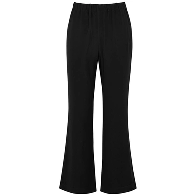 Shop Marni Navy Cropped Flared-leg Trousers In Black