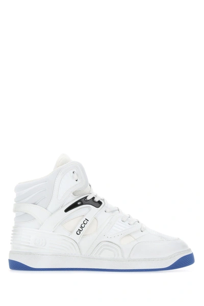 Shop Gucci White Synthetic Leather And Fabric  Basket Sneakers  White  Uomo 8