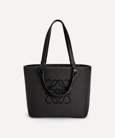 Shop Loewe Small Anagram Jacquard Canvas And Leather Tote Bag In Anthracite