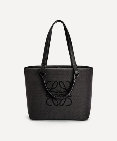 Shop Loewe Women's Small Anagram Jacquard Canvas And Leather Tote Bag In Anthracite