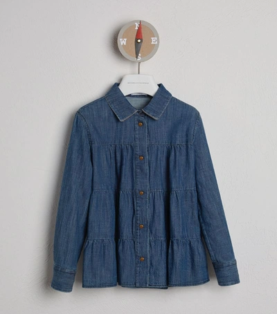 Shop Brunello Cucinelli Tiered Denim Shirt (4-11 Years) In Blue