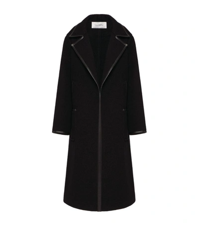 Shop Valentino Leather-trim Longline Coat In Black