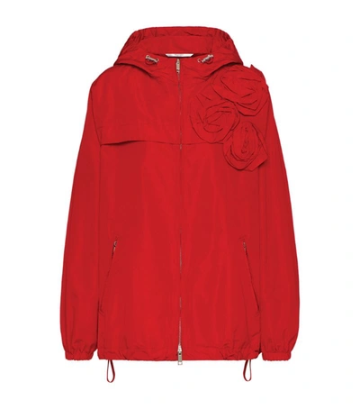 Shop Valentino Floral-trim Jacket In Red