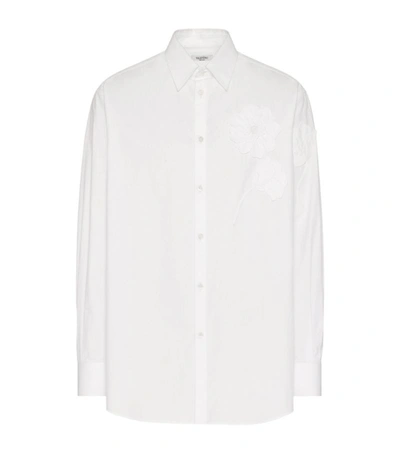Shop Valentino Cotton Floral-embroidered Shirt In White