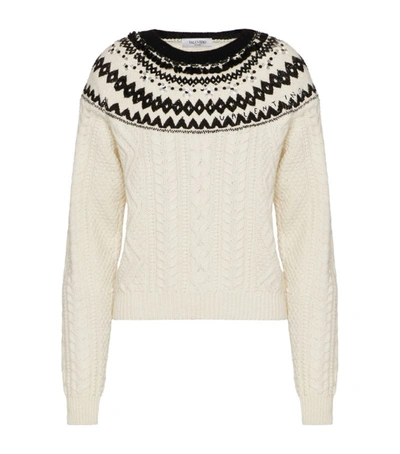 Shop Valentino Wool Cable-knit Sweater In Ivory