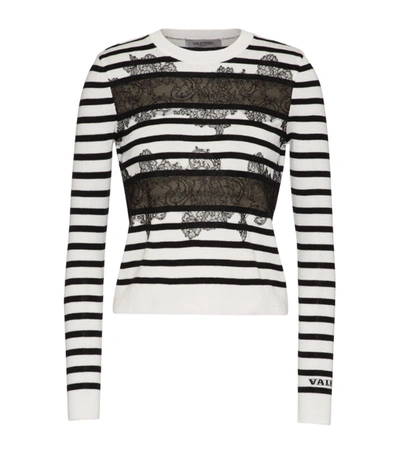 Shop Valentino Striped Lace-insert Sweater In Multi