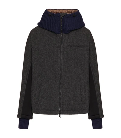 Shop Valentino Contrast-texture Puffer Jacket In Grey
