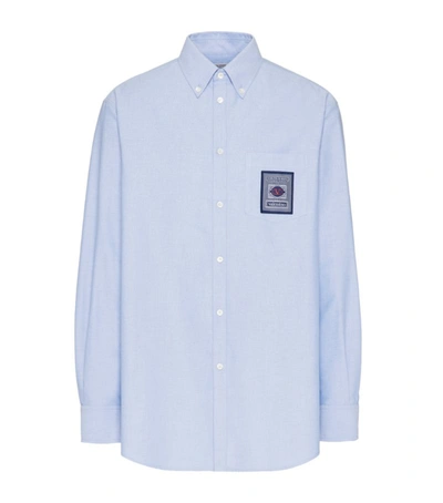 Shop Valentino Cotton College Patch Shirt In Blue
