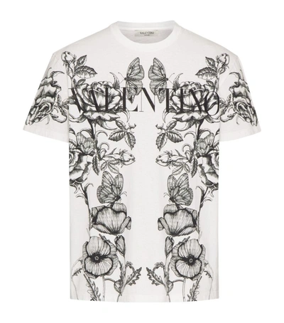 Dark Blooming Cotton Jersey T-shirt In Bianco