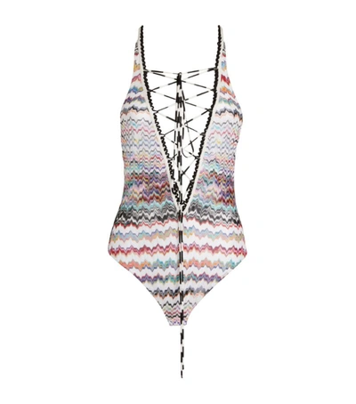 Shop Missoni Lace-up Swimsuit In Multi