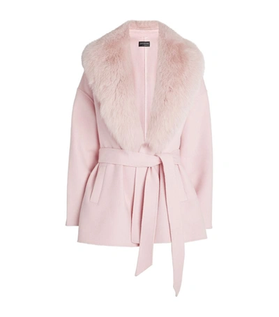 Shop Harrods Of London Jacquie Fur-trim Wrap Jacket In Pink