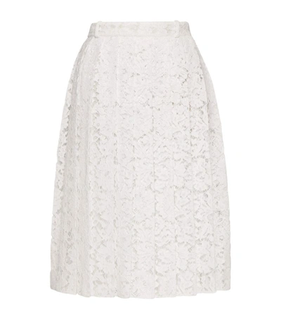 Shop Valentino Lace Pleated Midi Skirt In White