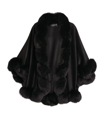 Shop Harrods Of London Cashmere Fox Fur-trim Cape In Black