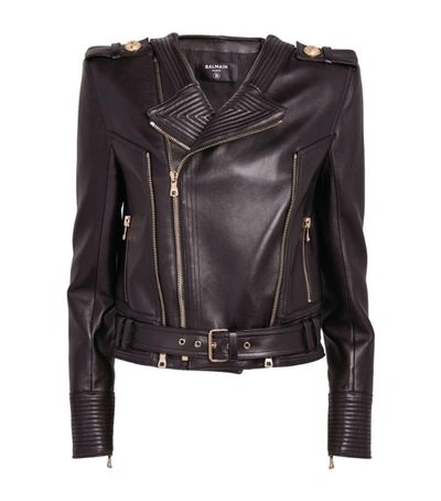 Shop Balmain Leather Perfecto Jacket In Black