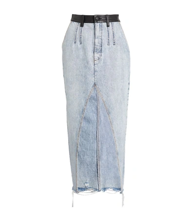 Shop Alexander Wang Denim Contrast-waist Midi Skirt In Blue