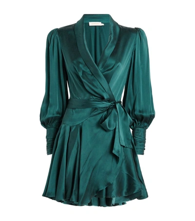 Shop Zimmermann Silk Wrap Mini Dress In Green