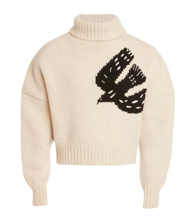 Shop Alexander Mcqueen Rollneck Dove Intarsia Sweater In White