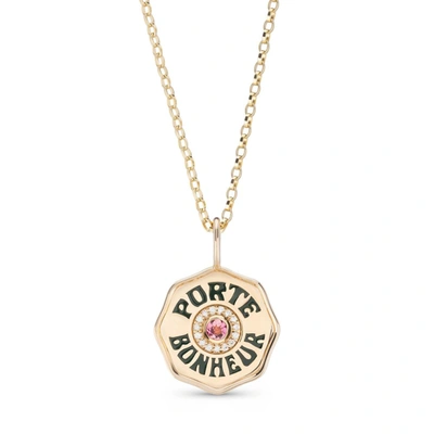 Shop Marlo Laz Mini Porte Bonheur Diamond Necklace In Pink Tourmaline
