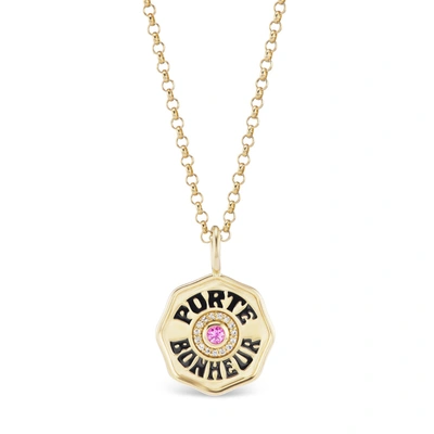 Shop Marlo Laz Mini Porte Bonheur Diamond Necklace In Pink Sapphire