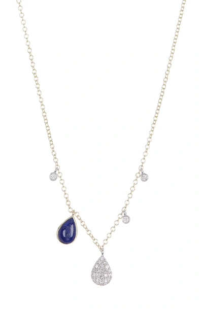 Shop Meira T 14k Rose Gold Teardrop Labradorite & Diamond Necklace In Rose Gold/ Lapis