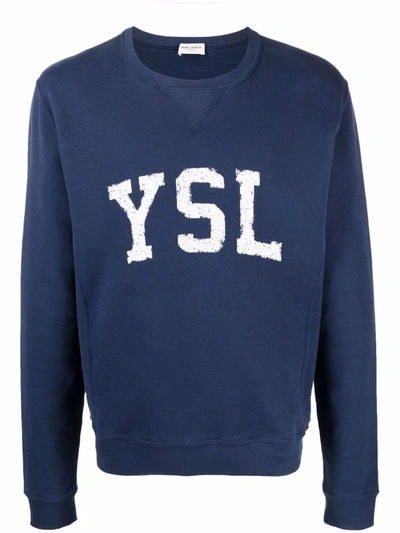 Shop Saint Laurent Blue Ysl Logo Print Sweatshirt