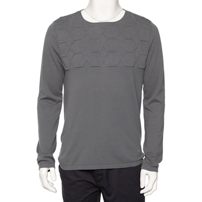 Pre-owned Emporio Armani Grey Embossed Knit Round Neck Jumper L