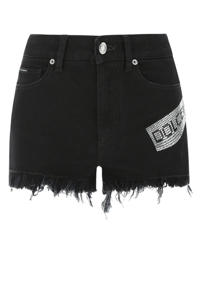 Shop Dolce & Gabbana Black Stretch Denim Shorts  Black  Donna 40
