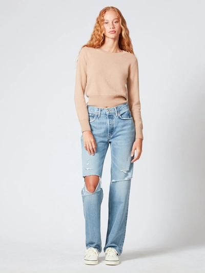 Shop Naadam Long Sleeve Cropped Pullover In Camel