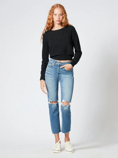 Shop Naadam Long Sleeve Cropped Pullover In Black