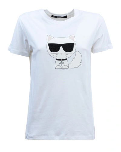 Shop Karl Lagerfeld Cotton T-shirt In Bianco