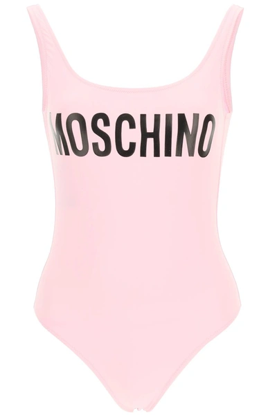 Shop Moschino Grafic Logo Swimsuit In Pink