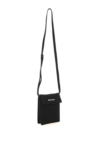 Shop Palm Angels Crossbody Cotton Phone Bag With Logo In Black