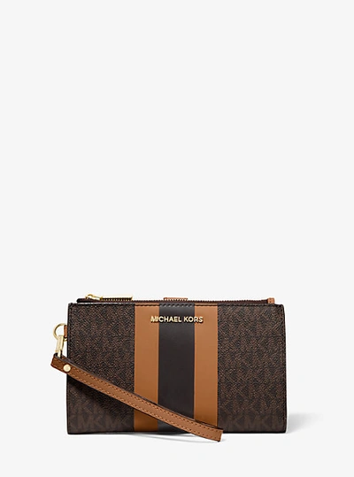 Michael Kors Adele Logo Stripe Smartphone Wallet In Brown | ModeSens