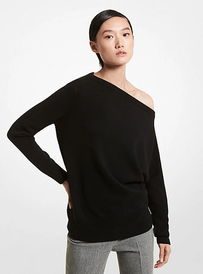 Shop Michael Kors Cashmere Off-the-shoulder Sweater In Black