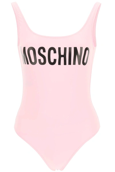 Shop Moschino Grafic Logo Swimsuit In Pink