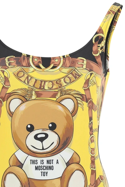 Shop Moschino Teddy Scarf Swimsuit In Yellow,black