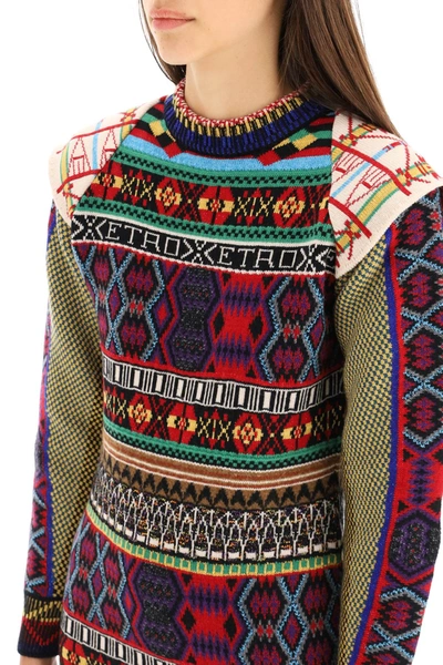 Shop Etro Jacquard Knit Mini Dress In Red,white,blue,black