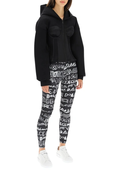 Shop Dolce & Gabbana Bustier Sweatshirt With Hoodie In Black